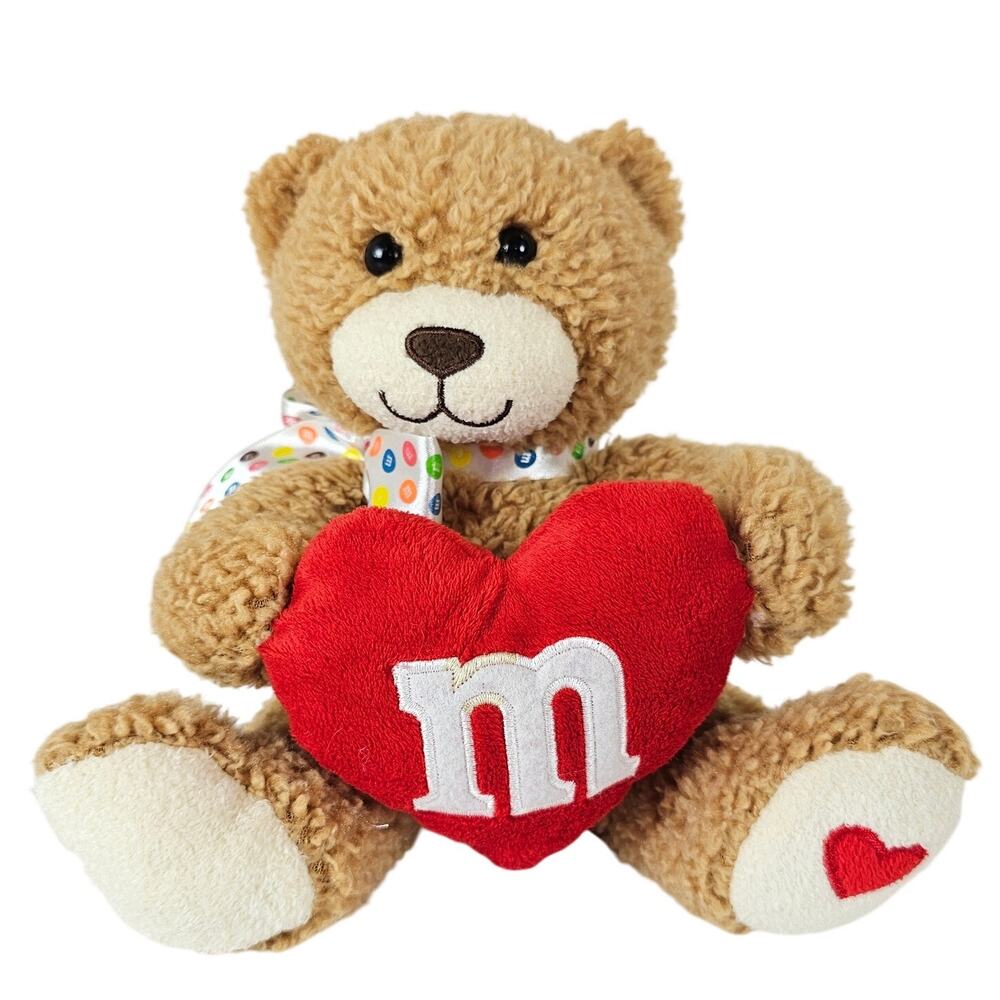 M&M's  Teddy Bear Plush Holding Heart 9in Stuffed Animal Valentine Love 9" tall